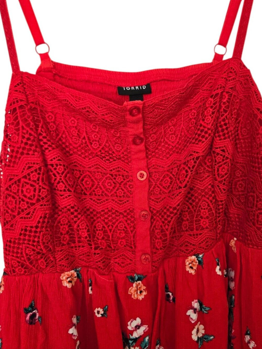Torrid Red Lace Floral Babydoll Cami Tank Size 2 - Picture 6 of 8